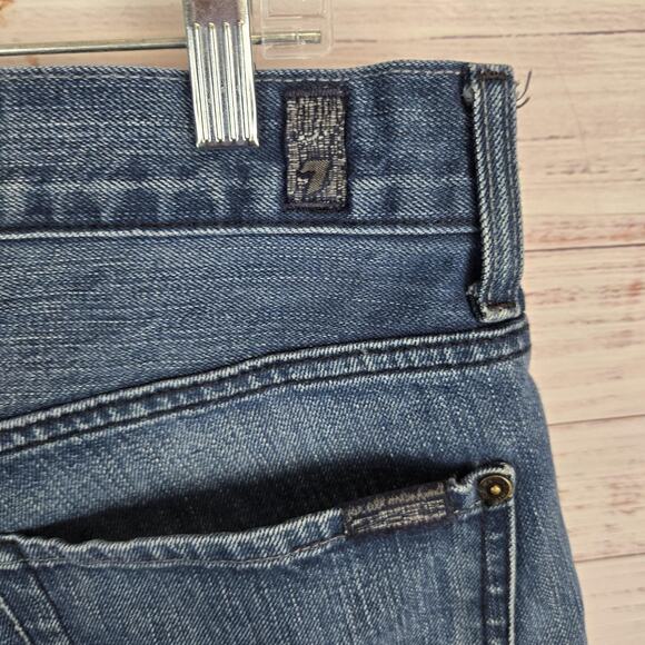 7 For All Mankind Jeans Mens 33x30 Blue Bootcut Denim Distressed Western Cowboy - Picture 7 of 14